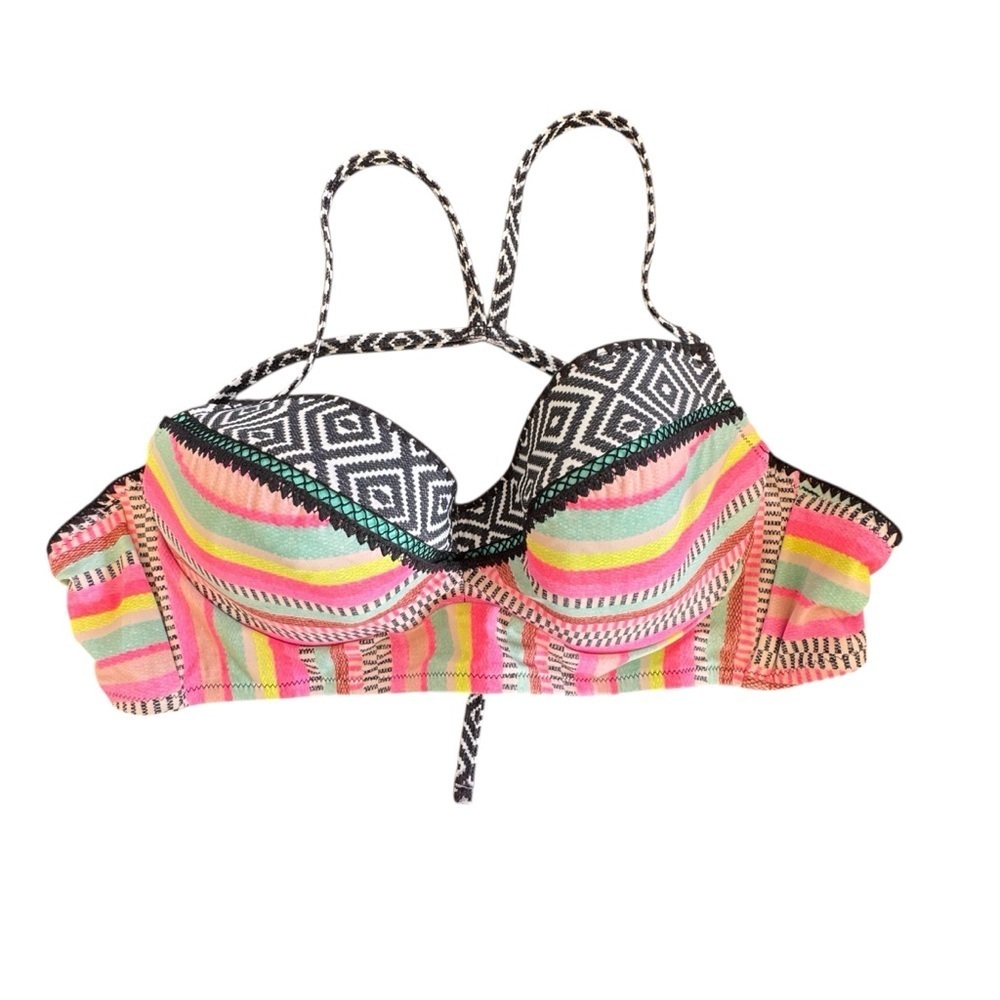 Shade & Shore Woman’s 36D  Vacay Bandeau Multicolor Tribal Print Swim Top